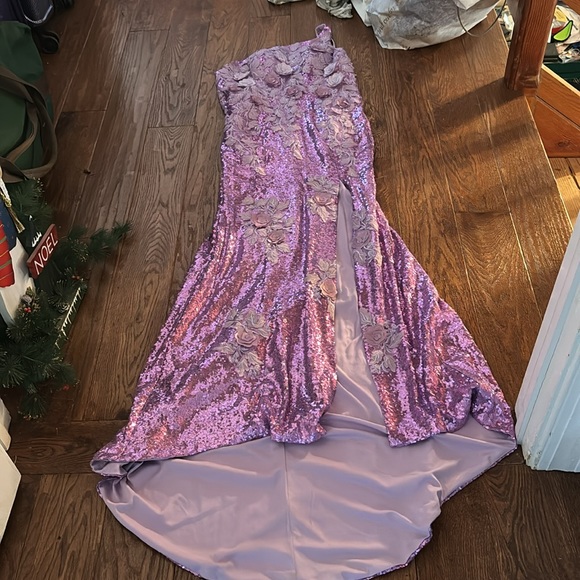 Floral Sequin-Print Long Purple Prom Dress L569 main image 0